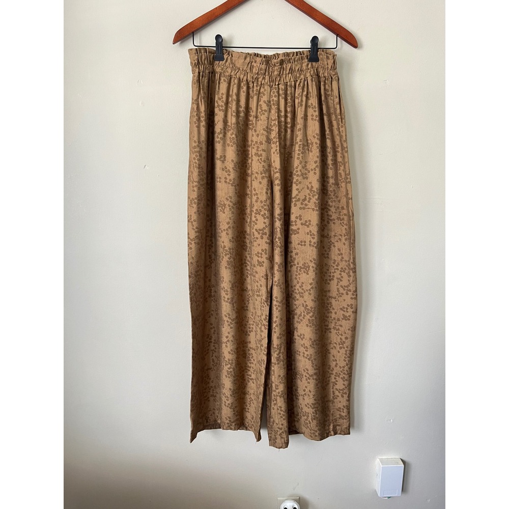 Khazorasp Diamond Brown Floral Jacquard Wide Leg Elastic Waist Pants Size L - Picture 3 of 9